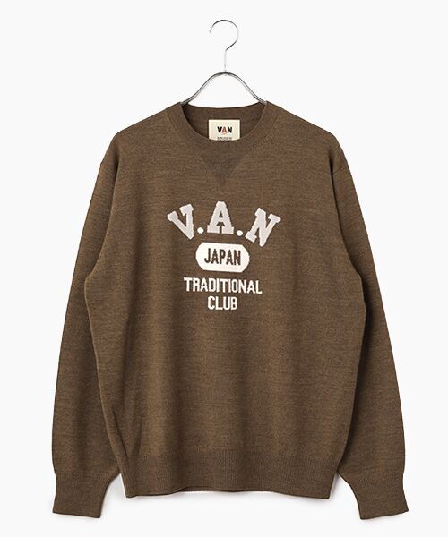 VAN / ヴァン ニット・セーター | インターシャロゴセーター（ブラウン）