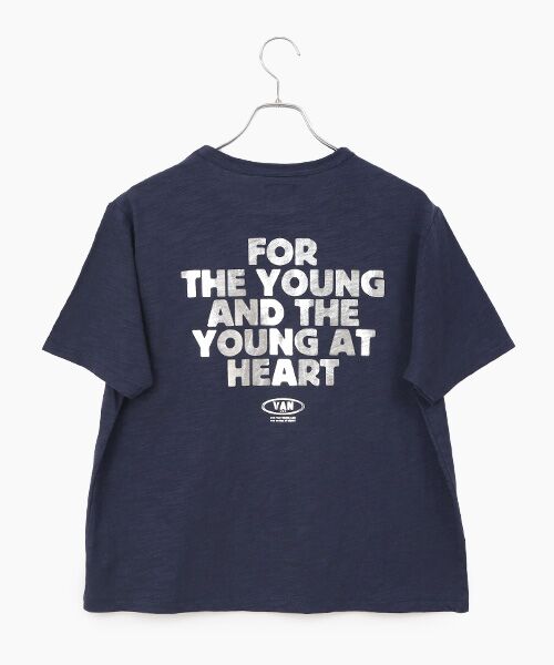 VAN / ヴァン Tシャツ | スラブTシャツ ＜箔プリント＞ ＜VAN×Shower CLUB＞ ＜ウィメンズ＞（ネイビー）
