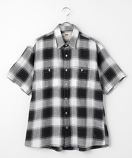 VAN / ヴァン シャツ・ブラウス | レギュラーカラーシャツ＜綿麻チェック＞＜リラックスフィット＞（ブラック）
