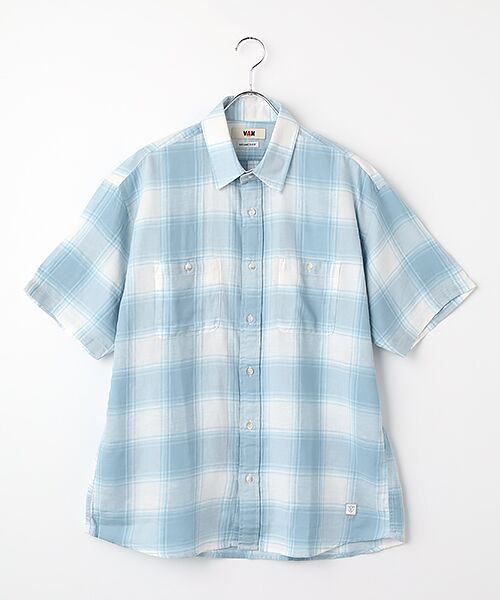 VAN / ヴァン シャツ・ブラウス | レギュラーカラーシャツ＜綿麻チェック＞＜リラックスフィット＞（サックス）
