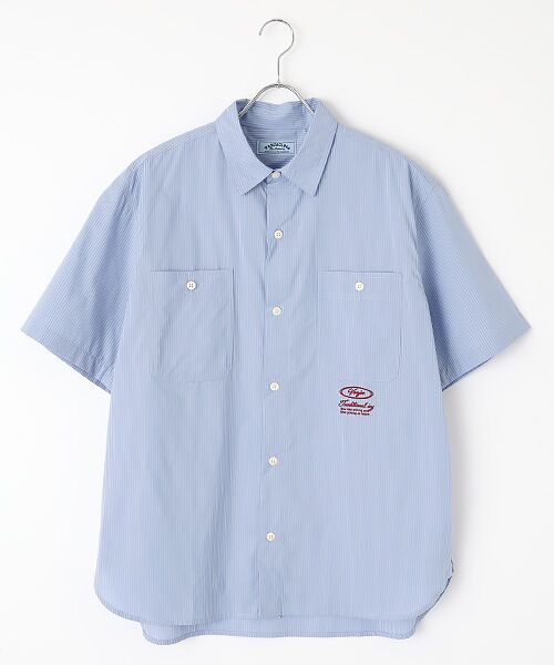 VAN / ヴァン シャツ・ブラウス | ダブルポケットワークシャツ＜ストライプ＞（ブルー）