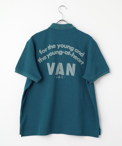 VAN / ヴァン ポロシャツ | バックロゴポロシャツ＜抜染プリント＞＜ダブルフェイス＞（ブルー）