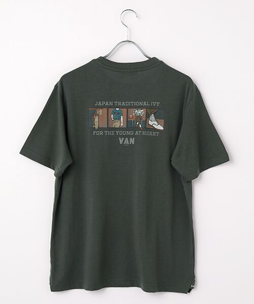 VAN / ヴァン Tシャツ | プリントTシャツ＜アイビーブロックイラスト＞（チャコールグリーン）
