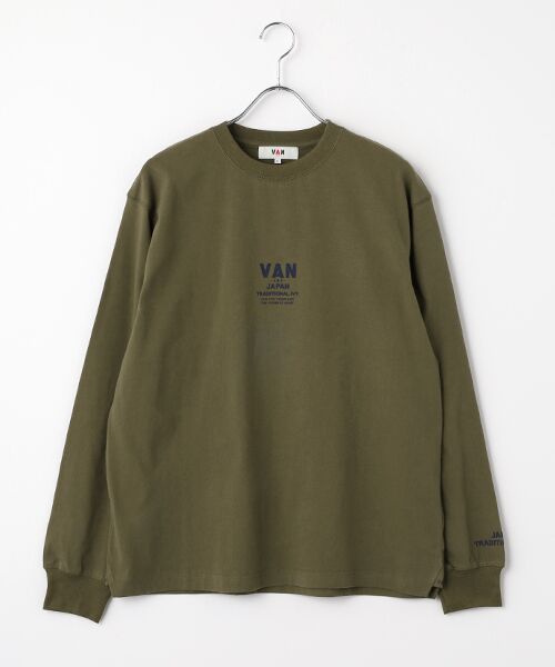 VAN / ヴァン カットソー | ロングスリーブTシャツ＜ワンポイント＞（カーキ）