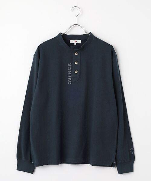 VAN / ヴァン カットソー | ヘンリーネックロングスリーブTシャツ（ネイビー）