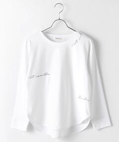 {洗える｝シルケットコットン長袖ロゴプリントTシャツ