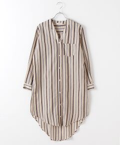 {洗える｝先染めストライプ　ロングシャツ　トッパー