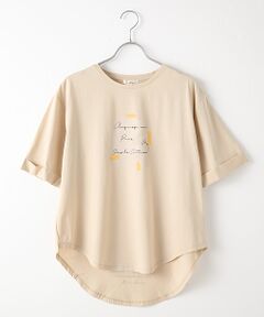 ｛洗える｝シルケット綿天竺　水彩タッチプリントTシャツ