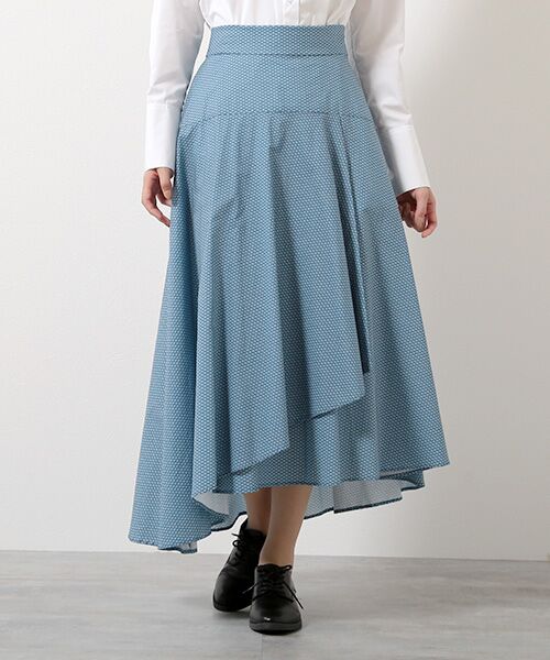 Verseau / ヴェルソー ロング・マキシ丈スカート | [洗える]ジオメトリックプリントラップスカート（ブルー）