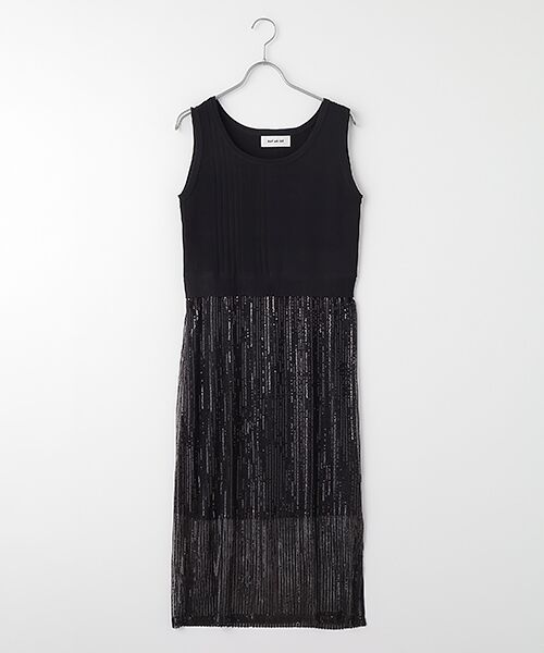 VERSEAU / ヴェルソー ミニ丈・ひざ丈ワンピース | ニットコンビ・スパンコールドレス（ブラック）