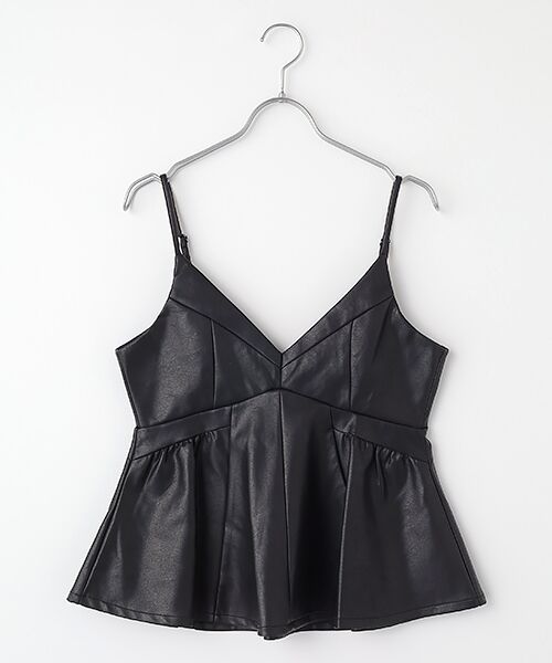 VERSEAU / ヴェルソー キャミソール・チューブトップ | フェイクレザーペプラムトップ（ブラック）