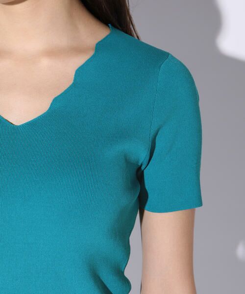 Viaggio Blu / ビアッジョブルー ニット・セーター | 襟ぐりスカラップ半袖ニット | 詳細6