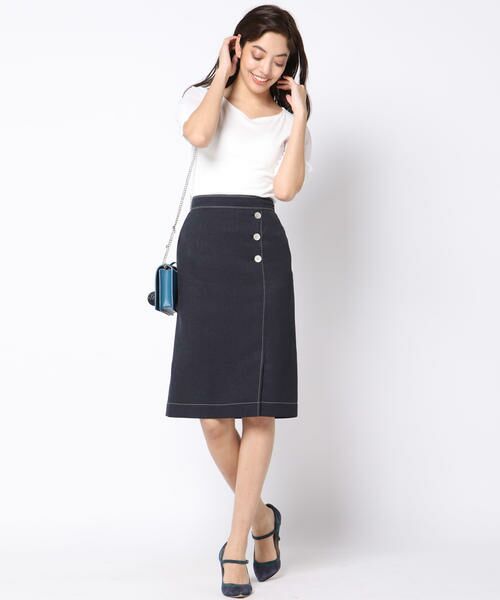 Viaggio Blu / ビアッジョブルー スカート | メランジツイルボタン付きスカート | 詳細6