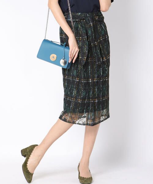 【セール】 ラッセルレースチェックプリントタイトスカート （スカート）｜Viaggio Blu / ビアッジョブルー ファッション通販