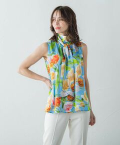 【KEITA KAWASAKI × Viaggio Bluコラボ】Blue tulipボウタイブラウス≪手洗い可能≫