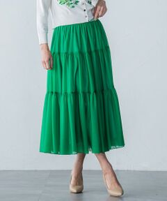 Viaggio Blu / ビアッジョブルー ミニ・ひざ丈スカート | マットトリコットティアードスカート≪洗濯機で洗える≫