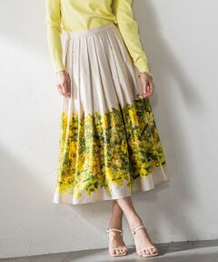 Viaggio Blu / ビアッジョブルー ミニ・ひざ丈スカート | ミモザプリントスカート≪洗濯機で洗える≫