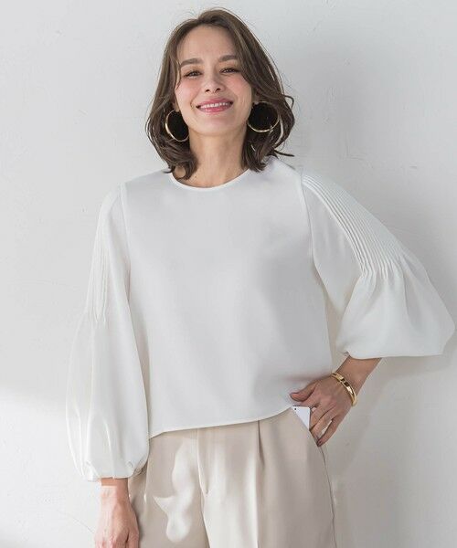 Viaggio Blu / ビアッジョブルー シャツ・ブラウス | スムージーサテン袖ピンタックブラウス≪洗濯機で洗える≫ | 詳細1