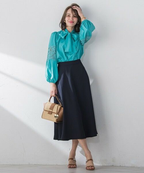Viaggio Blu / ビアッジョブルー ミニ・ひざ丈スカート | スムージーサテンサーキュラースカート≪洗濯機で洗える≫ | 詳細4