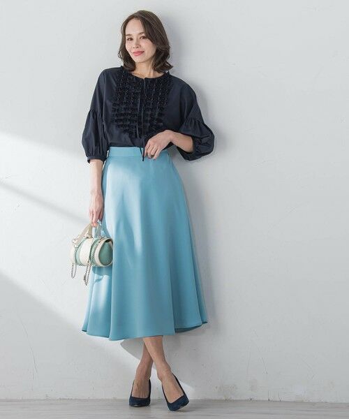 Viaggio Blu / ビアッジョブルー ミニ・ひざ丈スカート | スムージーサテンサーキュラースカート≪洗濯機で洗える≫ | 詳細15