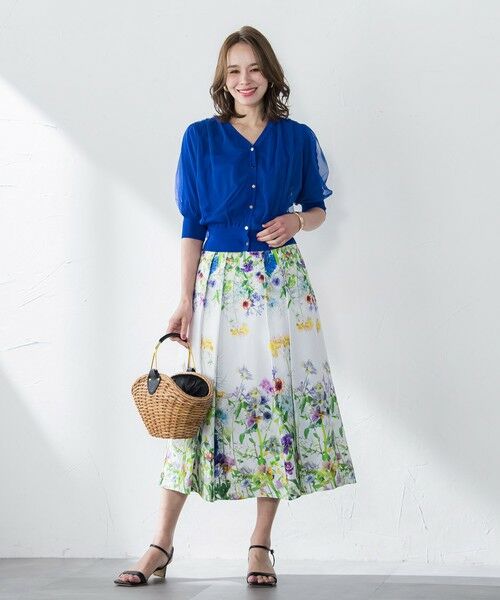 Viaggio Blu / ビアッジョブルー ミニ・ひざ丈スカート | フラワーブーケプリントスカート≪洗濯機で洗える≫ | 詳細15