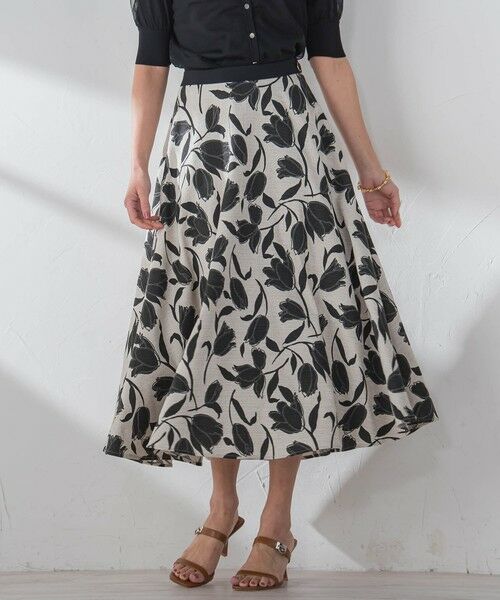 Viaggio Blu / ビアッジョブルー ミニ・ひざ丈スカート | リネンライクチューリッププリントスカート≪洗濯機で洗える≫ | 詳細1