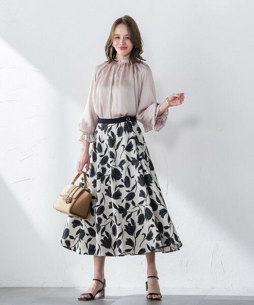 Viaggio Blu / ビアッジョブルー ミニ・ひざ丈スカート | リネンライクチューリッププリントスカート≪洗濯機で洗える≫ | 詳細11