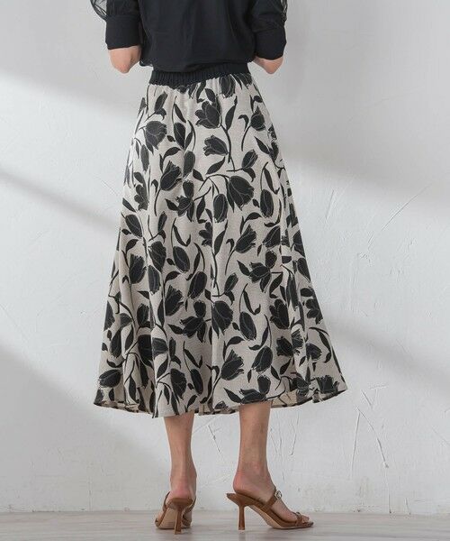 Viaggio Blu / ビアッジョブルー ミニ・ひざ丈スカート | リネンライクチューリッププリントスカート≪洗濯機で洗える≫ | 詳細3