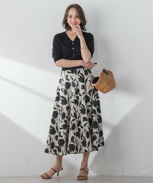 Viaggio Blu / ビアッジョブルー ミニ・ひざ丈スカート | リネンライクチューリッププリントスカート≪洗濯機で洗える≫ | 詳細4