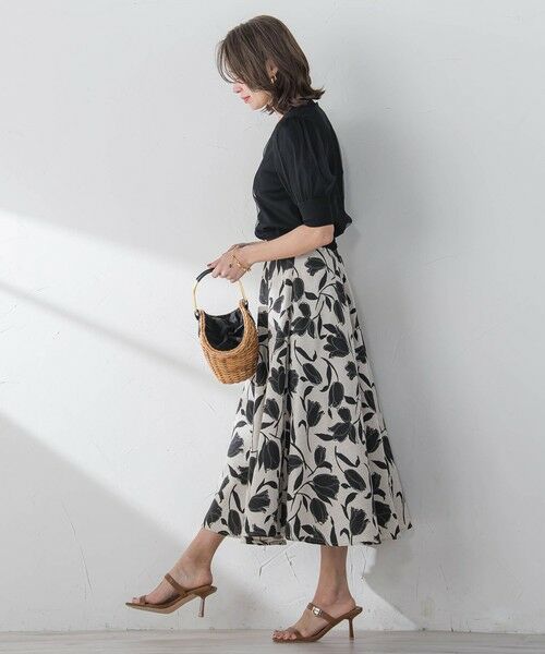 Viaggio Blu / ビアッジョブルー ミニ・ひざ丈スカート | リネンライクチューリッププリントスカート≪洗濯機で洗える≫ | 詳細5