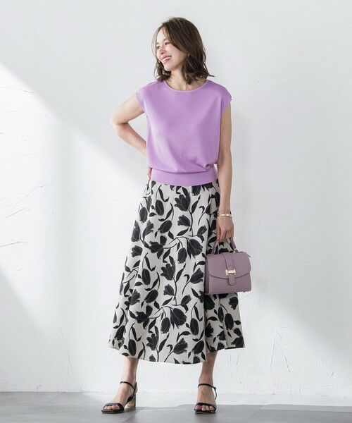 Viaggio Blu / ビアッジョブルー ミニ・ひざ丈スカート | リネンライクチューリッププリントスカート≪洗濯機で洗える≫ | 詳細9