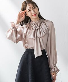 Viaggio Blu / ビアッジョブルー シャツ・ブラウス | サテン楊柳ボウタイブラウス≪洗濯機で洗える≫
