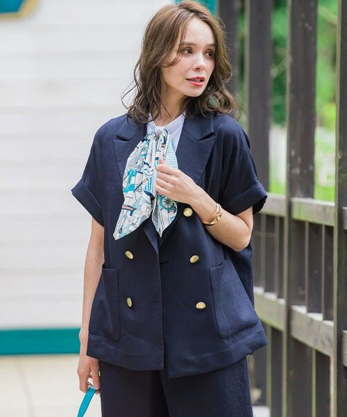 Viaggio Blu / ビアッジョブルー テーラードジャケット | アイアスフレンチスリーブジャケット≪手洗い可能≫ | 詳細1