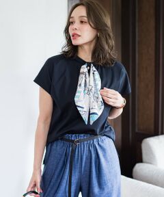 Viaggio Blu / ビアッジョブルー カットソー | ヨット柄スカーフ付きプルオーバー≪洗濯機で洗える≫