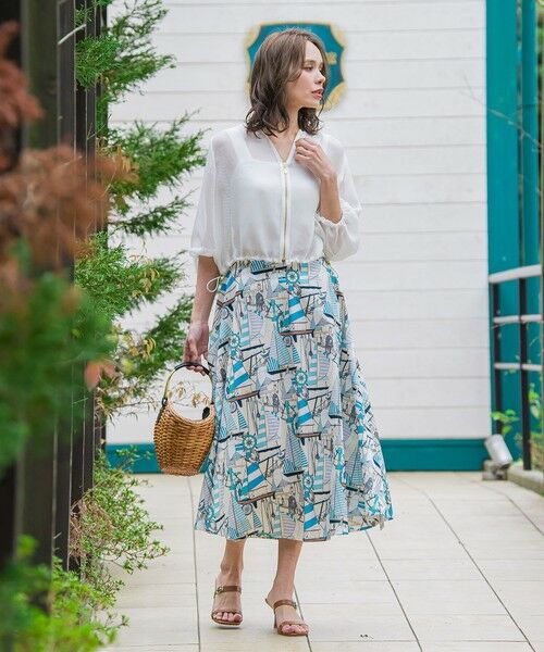 Viaggio Blu / ビアッジョブルー ミニ・ひざ丈スカート | ヨット柄プリントスカート≪洗濯機で洗える≫ | 詳細14