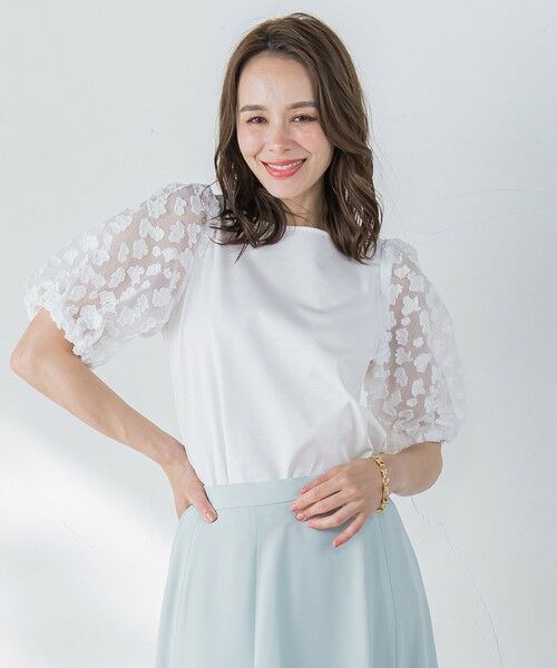 Viaggio Blu / ビアッジョブルー カットソー | シアーフラワージャガードプルオーバー≪洗濯機で洗える≫ | 詳細3