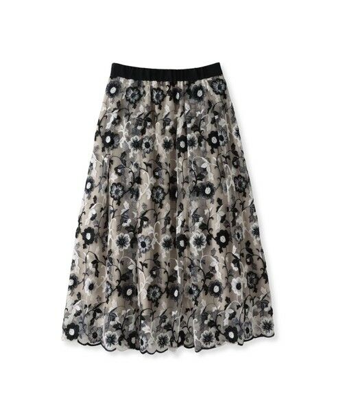 Viaggio Blu / ビアッジョブルー ミニ・ひざ丈スカート | チュールフラワー刺繍スカート | 詳細5