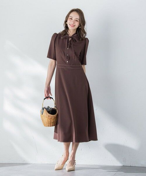 Viaggio Blu / ビアッジョブルー ロング・マキシ丈ワンピース | 配色ステッチワンピース≪洗濯機で洗える≫ | 詳細10