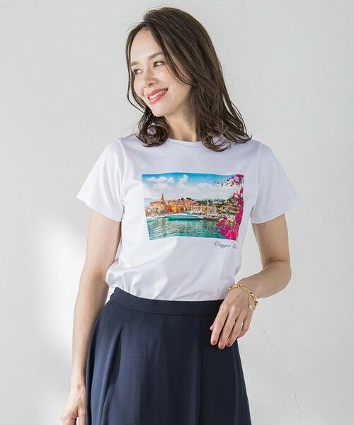 Viaggio Blu/ビアッジョブルー フォトプリントTシャツ≪洗濯機で洗える≫ ホワイト系その他 M Viaggio Blu/ビアッジョブルー フォトプリントTシャツ≪洗濯機で洗える≫ ホワイト系その他 M