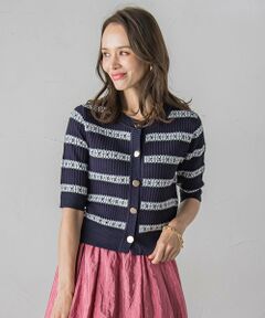 Viaggio Blu / ビアッジョブルー カーディガン・ボレロ | ジャガードボーダーニットカーディガン