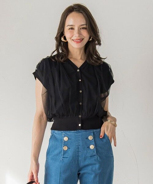 Viaggio Blu / ビアッジョブルー カーディガン・ボレロ | チュールレイヤードニットカーディガン≪手洗い可能≫ | 詳細1