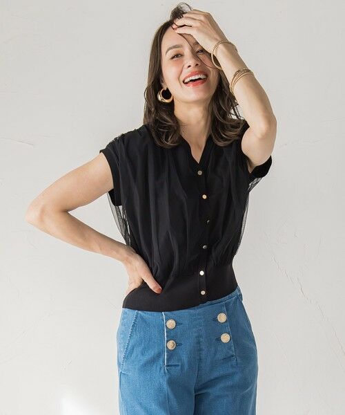 Viaggio Blu / ビアッジョブルー カーディガン・ボレロ | チュールレイヤードニットカーディガン≪手洗い可能≫ | 詳細2