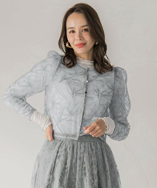 Viaggio Blu/ビアッジョブルー フェザーフラワージャケット&#8810;洗濯機で洗える&#8811; ライトグレー M