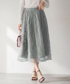 Viaggio Blu / ビアッジョブルー ミニ・ひざ丈スカート | フェザーフラワースカート≪洗濯機で洗える≫