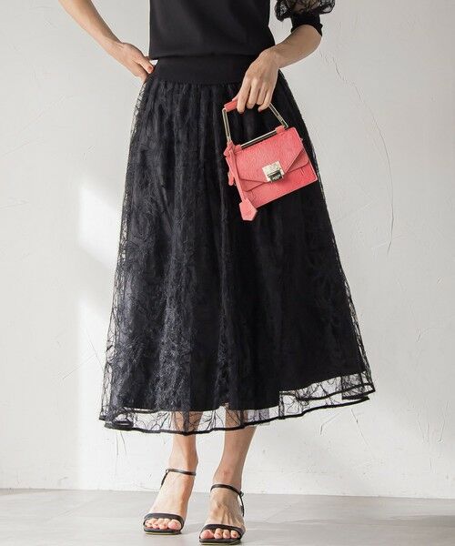 Viaggio Blu / ビアッジョブルー ミニ・ひざ丈スカート | フェザーフラワースカート≪洗濯機で洗える≫ | 詳細1