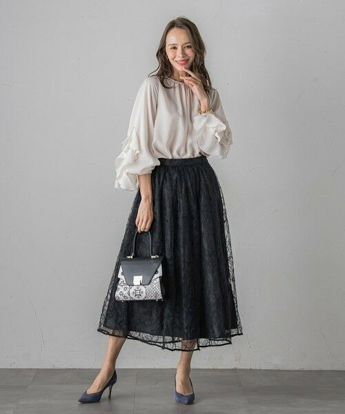 Viaggio Blu / ビアッジョブルー ミニ・ひざ丈スカート | フェザーフラワースカート≪洗濯機で洗える≫ | 詳細10