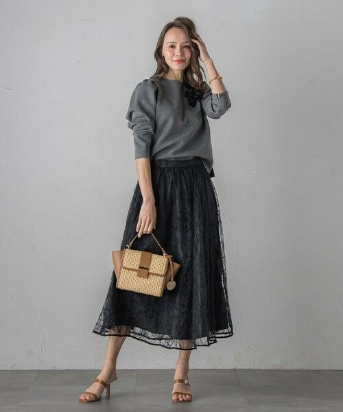 Viaggio Blu / ビアッジョブルー ミニ・ひざ丈スカート | フェザーフラワースカート≪洗濯機で洗える≫ | 詳細11