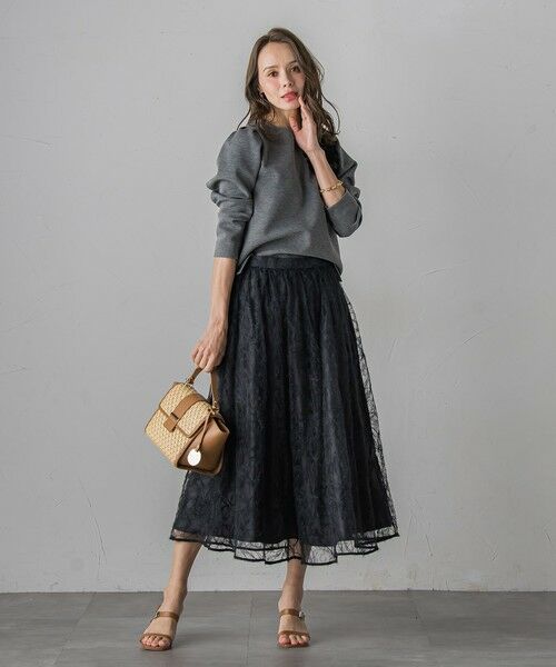 Viaggio Blu / ビアッジョブルー ミニ・ひざ丈スカート | フェザーフラワースカート≪洗濯機で洗える≫ | 詳細12