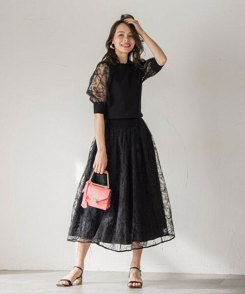 Viaggio Blu / ビアッジョブルー ミニ・ひざ丈スカート | フェザーフラワースカート≪洗濯機で洗える≫ | 詳細3