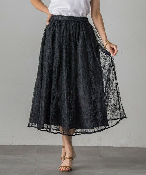 Viaggio Blu / ビアッジョブルー ミニ・ひざ丈スカート | フェザーフラワースカート≪洗濯機で洗える≫ | 詳細4